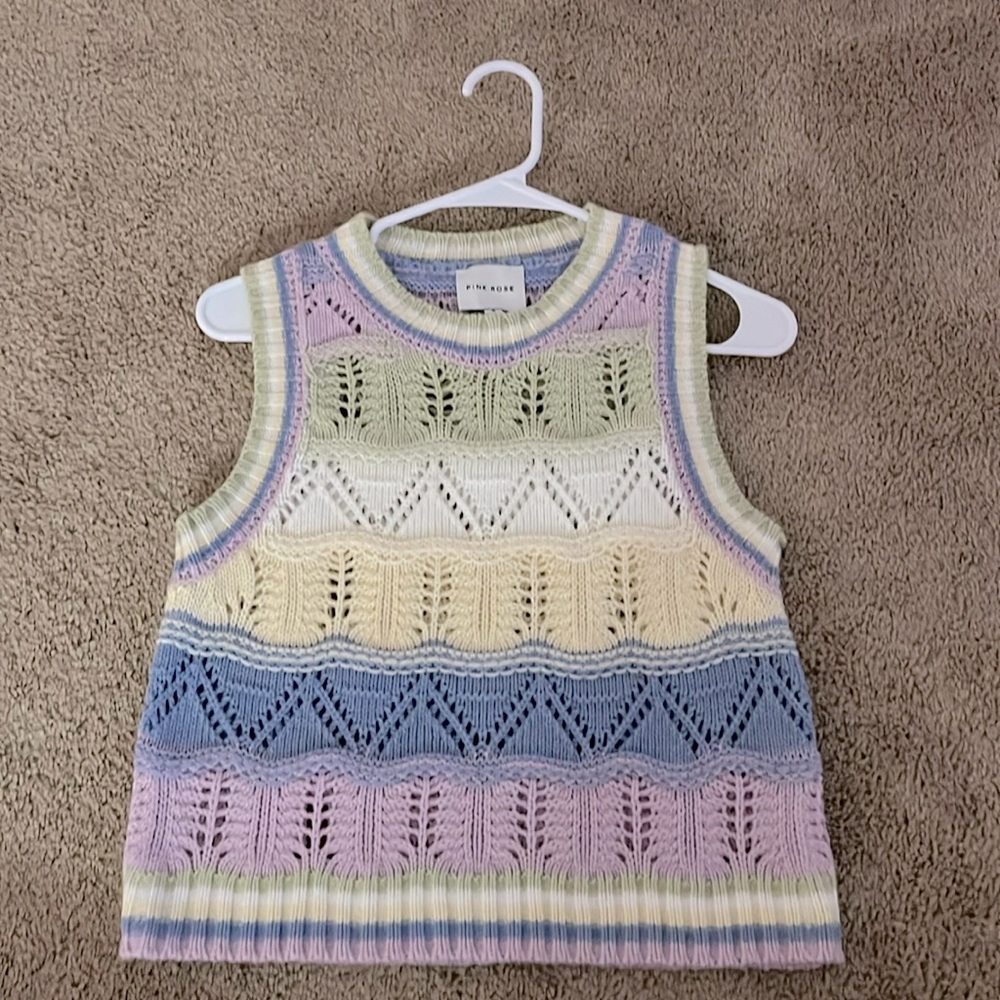 “Pink Rose” pastel sweater vest from Nordstrom.